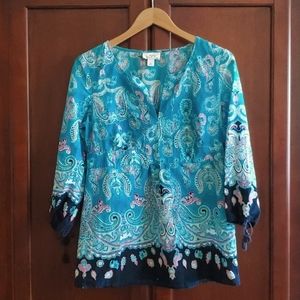 Ann Taylor LOFT Aqua Print Blouse